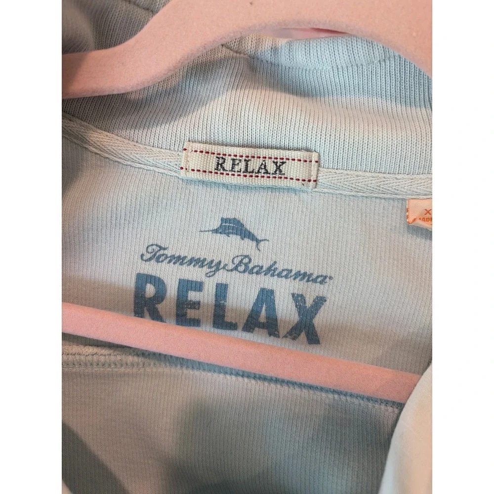 Tommy Bahama Relax Mens XL Light Blue 100% Cotton Ribbed Quarter Zip Pullover